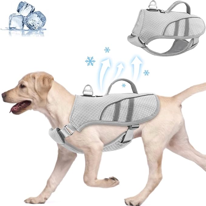 SlowTon Dog Cooling Vest - Cooling Shirt for Dogs, Evaporative Instant Cooling Vest Harness with Ice Pack Pocket, Lightweight Breathable Reflective Dog Cooling Jacket for Large Medium Small Dogs, S