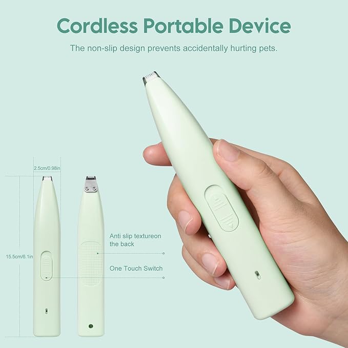 Dog Clippers for Grooming, Dog Paw Trimmer, Pet Paw Trimmer, Mini Trimmer for Dogs, Rechargeable, Low Noise for Trimming Dog Cat Hair Around Paws, Eyes, Ears, Face, Rump (Green)