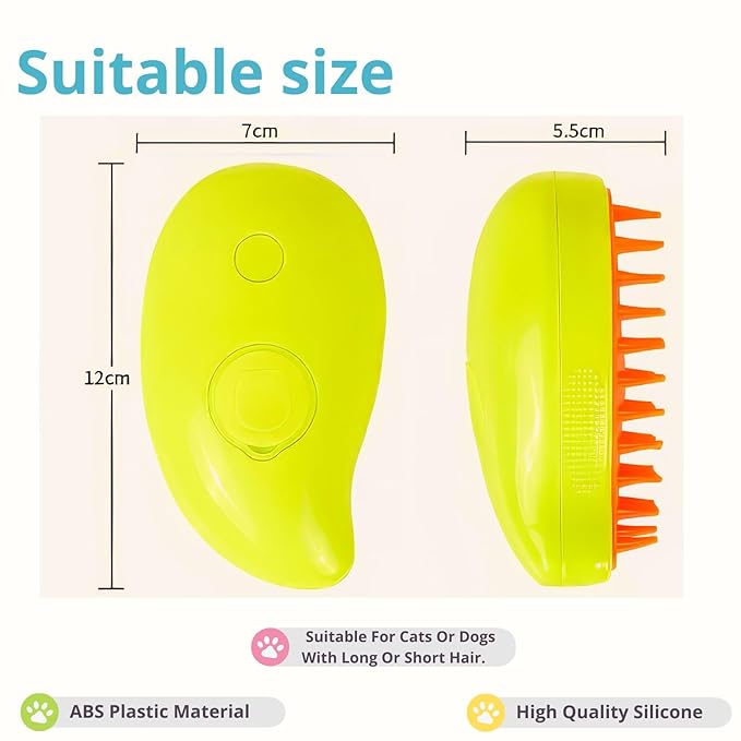 Cat Steam Brush,pet steam brush, 3 In1 Cat Grooming Tool,Cats Hair Steamer(YELLOW)