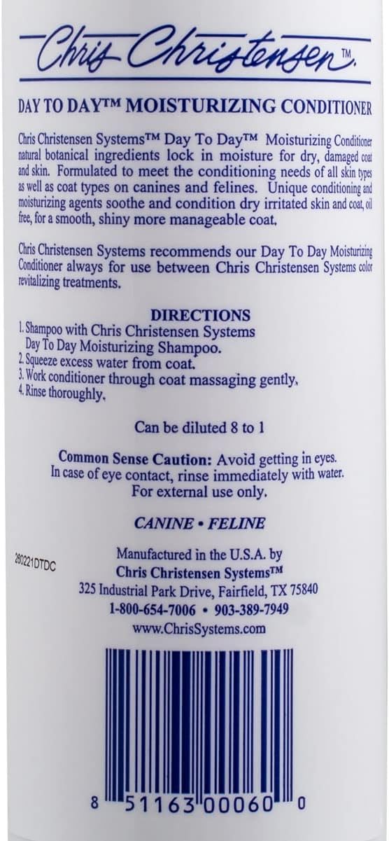 Chris Christensen Day to Day Ultra Concentrated Dog Conditioner, Makes up to 8 Bottles, Groom Like a Professional, Moisturizing, All Coat Types, for Daily Use, Made in USA, 16oz