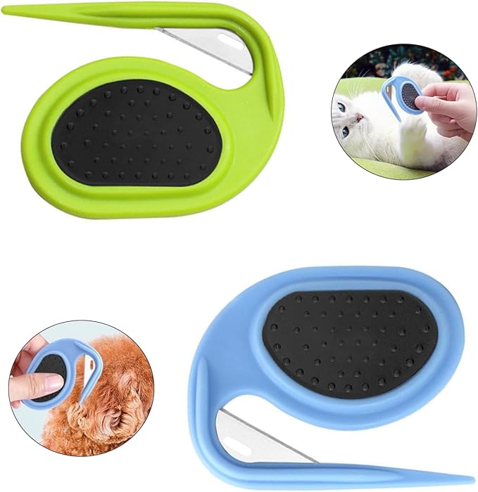 2 PCS Pet Grooming Tool Professional Dematting Comb Dog Detangler Brush Hair Grooming Tool Dog Undercoat Rake Grooming Rake for Grooming - Cuts Through Matts & Tangles with Ease(Blue、Green