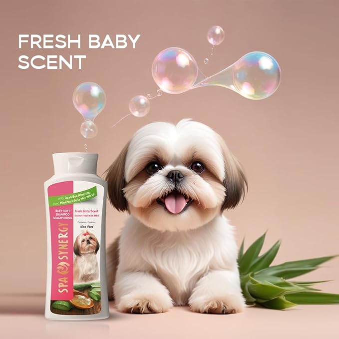 Pet Dog Shampoo Natural Dead Sea Mineral Rich, Aloe Vera, Moisturizing, Hydrating, Anti-Irritant, Fresh Baby Powder Scent – Baby Soft - (1) Bottle 16.5 FL OZ