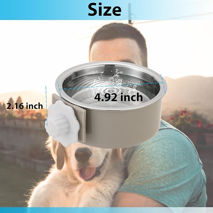 4 Pieces Crate Dog Bowl, Removable Stainless Steel Pet Kennel Hanging Food Water Feeder Bowl Cage Coop Cup for Puppy Medium Dog Cat Rabbit Ferret Bird