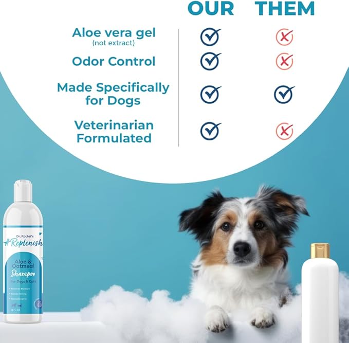 Replenish Aloe and Oatmeal Dog Shampoo -โฏHypoallergenic Pet ShampooโฏforโฏAllergies & Sensitive Skin, Medicated Dog Shampoo for Itching Relief &โฏOatmeal Bath for Dogs Dry Flaky Skin Treatment โ 12 Oz
