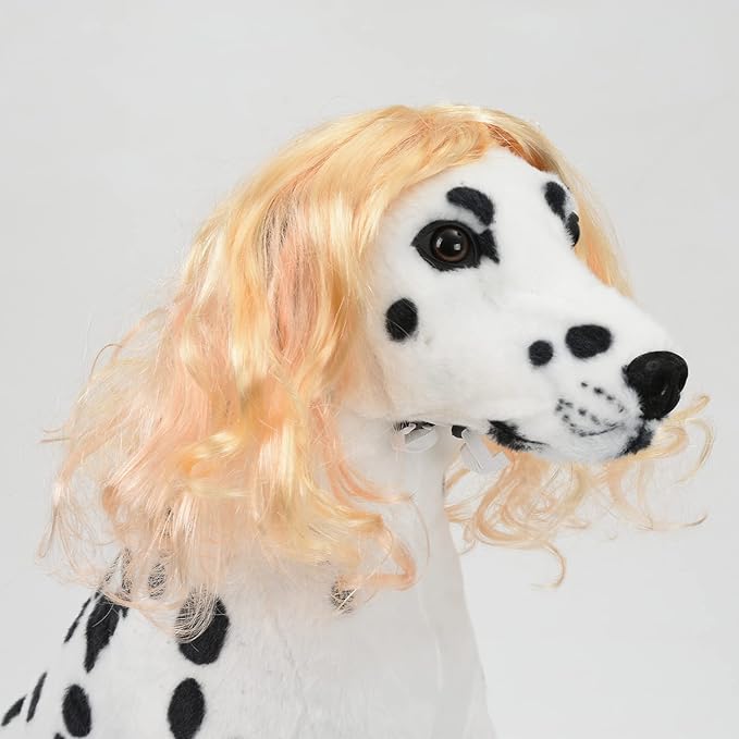 Funny Dog Cat Cosplay Wig for Halloween, Christmas, Parties, Festivals - Pet Wigs for Small, Medium and Large Dogs (Long Blonde Curly Hair)