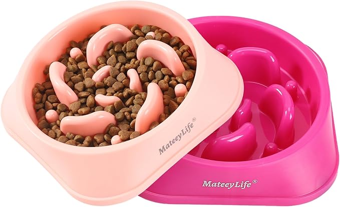 MateeyLife Slow Feeder Dog Bowls 2PCS, Anti-Choking Puzzle Dog Food Bowls, Anti-Slip Interactive Feeding Slow Down Eating, Bloat Stop Maze Dishes for Medium Large Breeds Pink&Purple