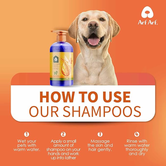 Arf Arf Dog Shampoo Whitening Formula, White-Coated Brightening Oatmeal 16oz, Honey-Infused, Pet-Friendly, Enhances Coat Shine, Suitable for All Breeds and Ages - 16oz