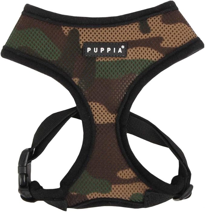 Puppia Soft Dog Harness No Choke Over-The-Head Triple Layered Breathable Mesh Adjustable Chest Belt and Quick-Release Buckle, Camouflage, Small