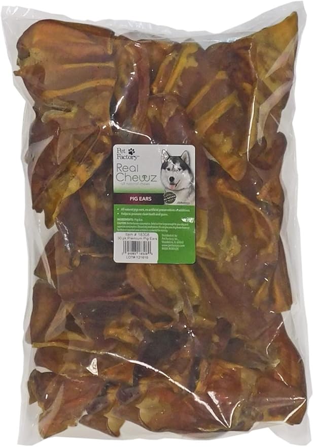 Pet Factory Real Chewz Premium Pig Ears Dog Chew Treats, 100% All-Natural - 30 Count/1 Pack