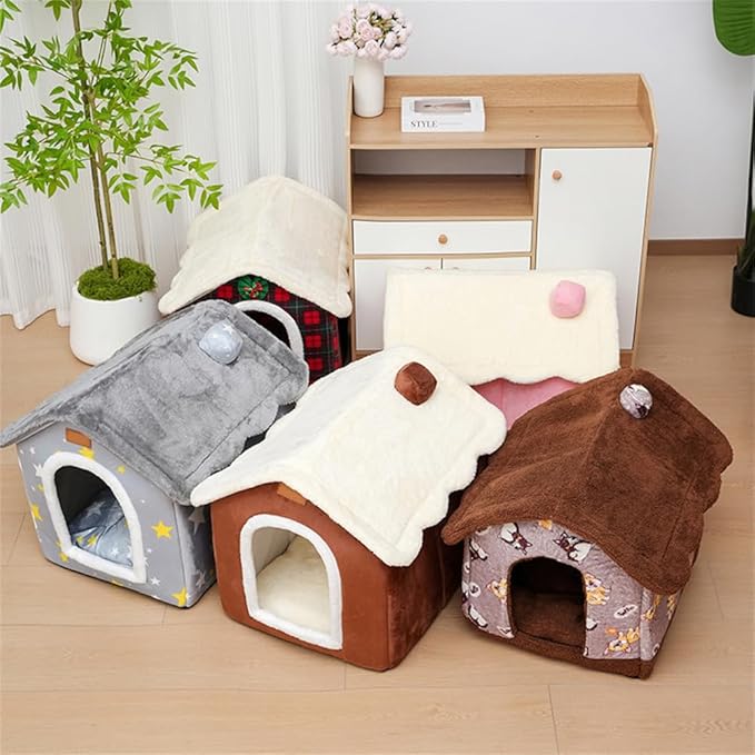 Dog House Indoor Memory Sponge, Foldable Dog House Kennel Bed Mat with Cushion for Small Medium Large Dogs Cats, Winter Warm Cat Nest Puppy Cave Sofa Pet Products (Grey, M)