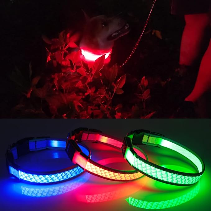 BiPawTi LED Dog Collar Rechargeable, Light Up Dog Collar 3 Light Modes Pet Safety Collar, Super Bright Glow in The Dark Dog Collar for Night Walking, Lighted Dog Collar for Large Dogs (Pink, L)
