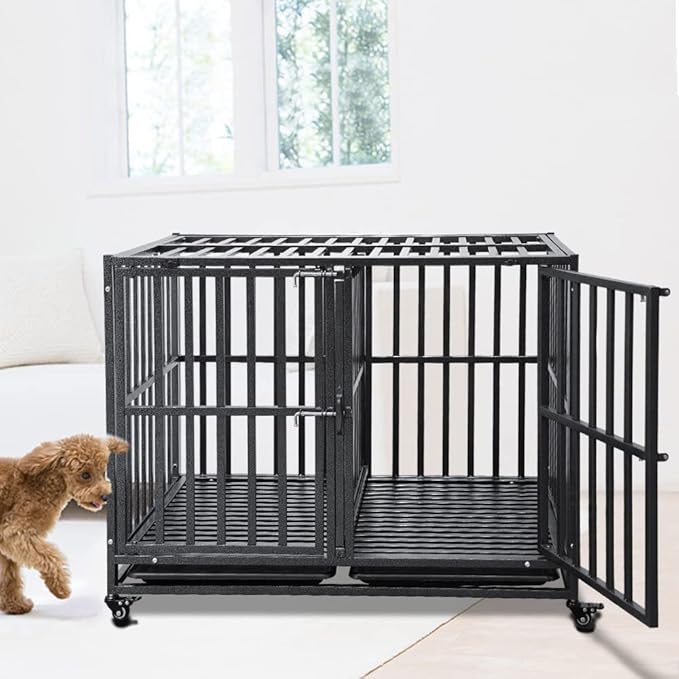 SMONTER Stackable Dog Crates with Divider- Heavy Duty Dog Cage and Kennel for 2 Small or Medium Dogs