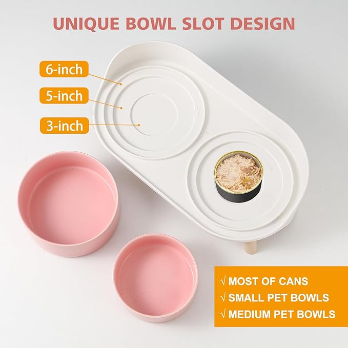 Elevated Ceramic Cat Bowl Set - Raised Double Dishes for Food & Water - Non-Slip Stand & Splash Proof - for Cats & Puppies - 2 x 480 ML - 16.23 OZ