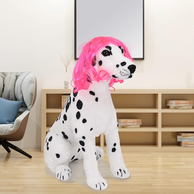 Funny Dog Cat Cosplay Wig, Pet Wigs for Halloween, Christmas, Parties, Festivals, Dog Wigs for Small Medium and Large Dogs(Rose Red Long Curly Hair)
