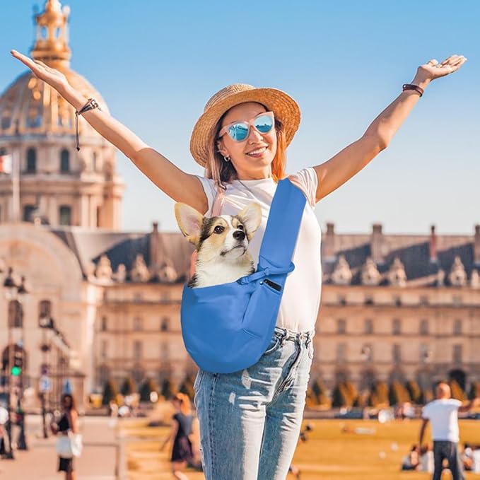 FEimaX Dog Sling Carrier, Pet Papoose Slings Bag for Small Dogs Cats, Puppy Hands Free Satchel Tote Pouch Carriers Doggie Crossbody Shoulder Carry Bags for Outdoor Travel (Blue)