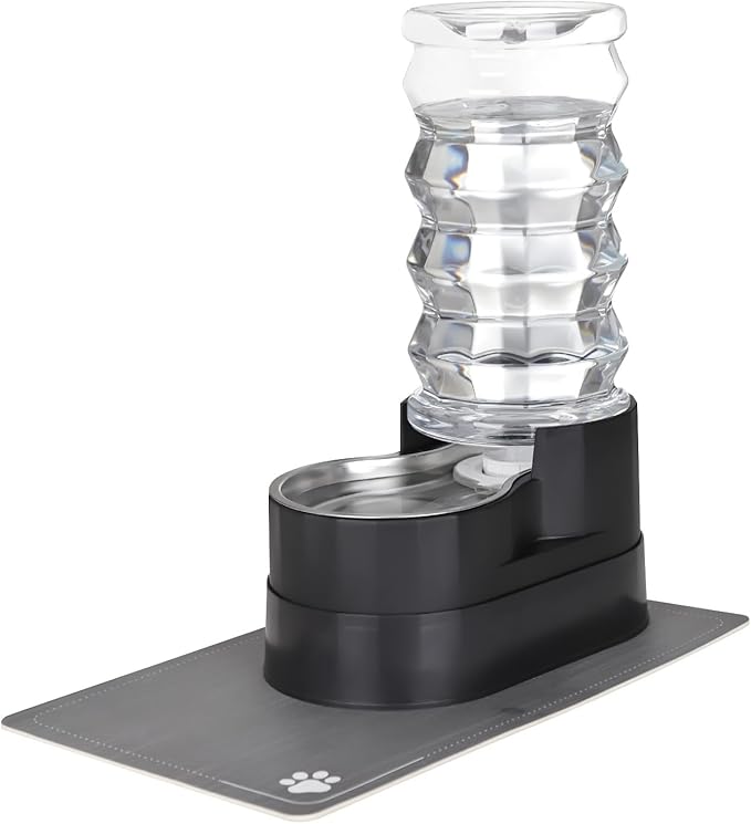RIZZARI 8L Raised Automatic Pet Waterer, Gravity fed Stainless Steel Waterer, 100% BPA Free, Large Capacity Feeder for Cats and Medium to Large Dogs (Black,8L)
