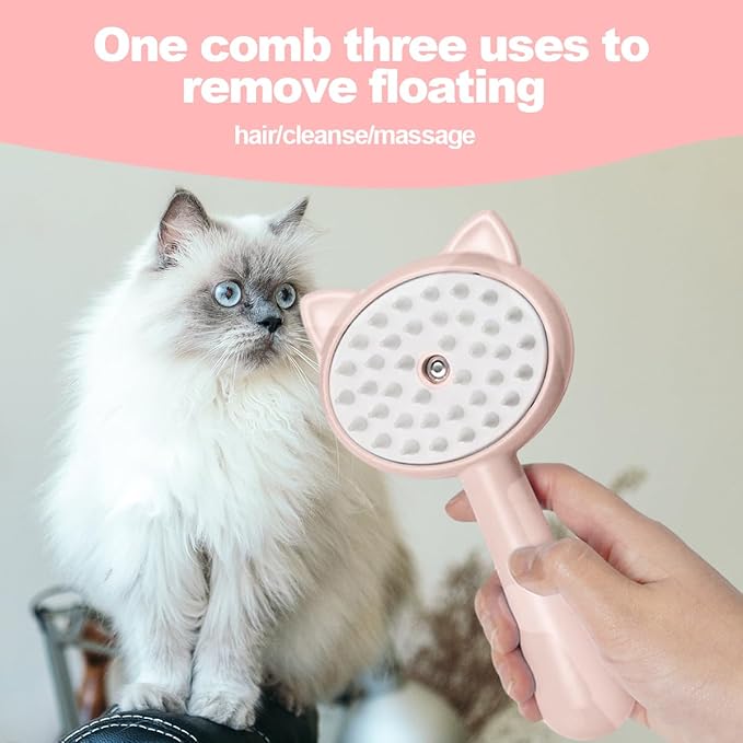 Cat Steamy Brush Dog brushes for Shedding Grooming, Lightweight Skin Friendly Pet Brush Hair Removal Comb Brushes for Long or Medium Haired Cats(Pink)