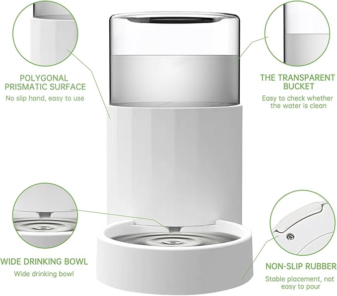 RIZZARI Automatic 3L Pet Waterer, Gravity Water Dispenser, 100% BPA-Free, Large Capacity Water Feeder for Cats and Small and Medium-Sized Dogs (White,3L)
