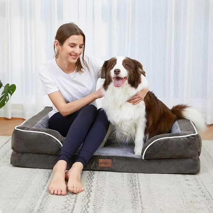 Orthopedic Memory Foam Dog Bed, Cooling Dog Bed, Dog Beds for Extra Large Dogs, XL Dog Bed with Removable Cover, Waterproof Pet Bed Large with Bolster(X-Large,Olive Green)