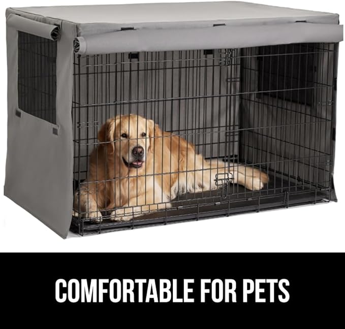 GORILLA GRIP Dog Crate Covers Compatible with Amazon Basics Dog Crates, All Sides Open, Privacy Cover Fits 48" Wire Kennel, Breathable Mesh Windows, Light Reducing Puppy Training Cage Topper, Gray