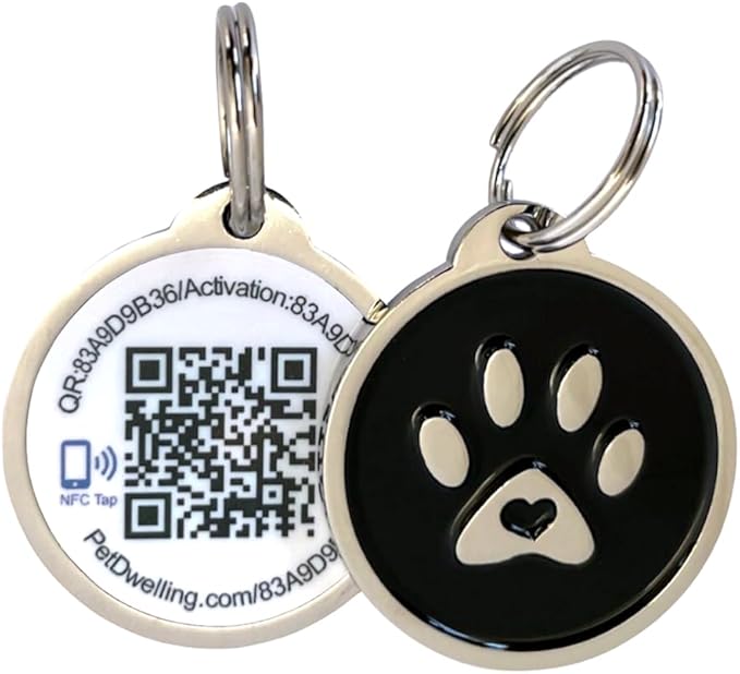Premium NFC & QR Code Smart Dog ID Tag - Easy Scanning, Instant Profile Access, Real-Time Location Alerts(Black Paw)