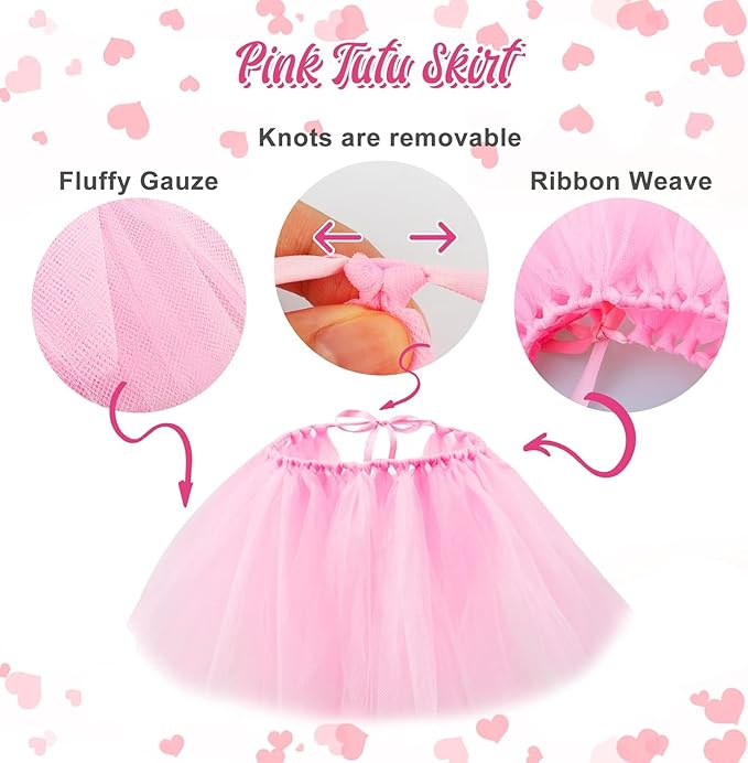 Dog Birthday Party Supplies Dog Birthday Outfit Pink Tutu for Dogs Dog Birthday Hat Necklace and Bowtie Hairpin for Dogs (24-31 inch Wrist)