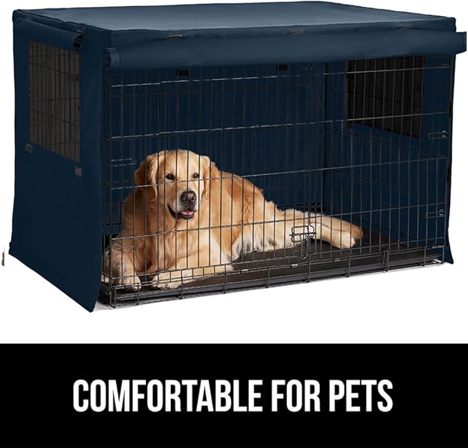 GORILLA GRIP Dog Crate Covers Compatible with Amazon Basics Dog Crates, All Sides Open, Privacy Cover Fits 48" Wire Kennel, Breathable Mesh Windows, Light Reducing Puppy Training Cage Topper, Navy