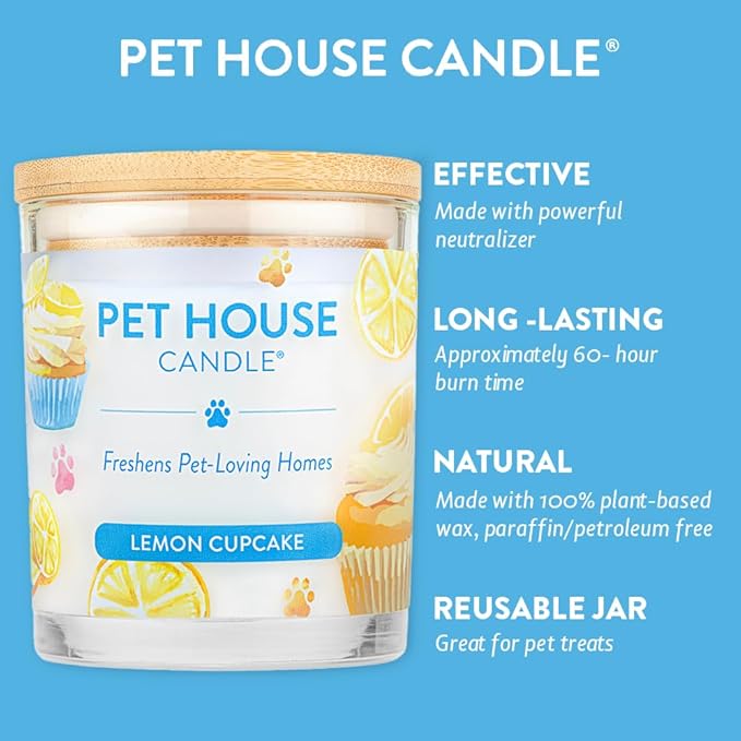 Pet House 9 oz Lemon Cupcake Scented Pet Odor Candle, Clean Burning, Long Lasting, Plant Based Spring, Summer Scented Soy Candles, 60 Hour Burn Time, Pack of 2