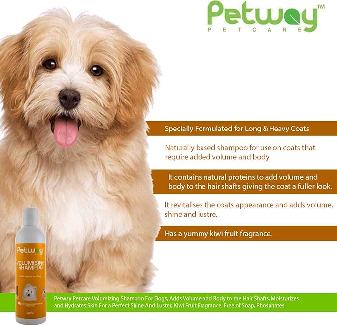 Petcare Volumizing Shampoo For Dogs, Adds Volume and Body to the Hair Shafts, Moisturizes and Hydrates Skin For a Perfect Shine And Luster, Kiwi Fruit Fragrance, Free of Soap, Phosphates, 250ml