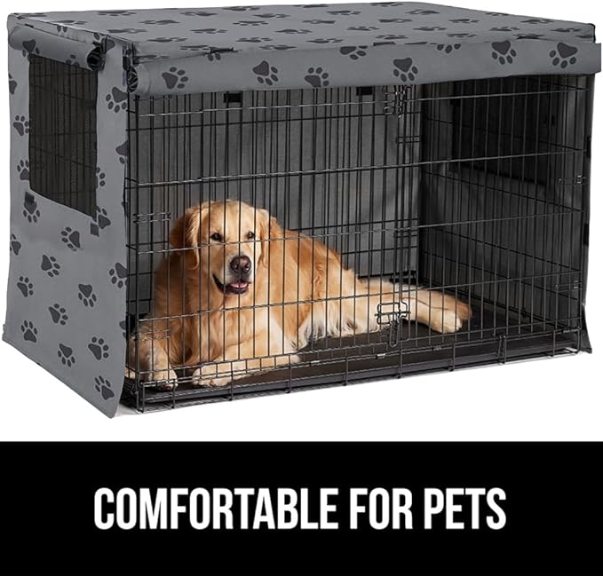 GORILLA GRIP Dog Crate Covers compatible with Amazon Basics Dog Crates, All Sides Open, Privacy Cover Fits 24" Wire Kennel, Breathable Mesh Windows, Light Reducing Puppy Training Cage Topper, Gray Paw