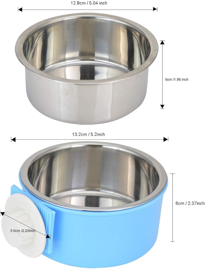 Crate Dog Bowl Removable Stainless Steel Water Food Feeder Bowls Cage Coop Cup for Cat Puppy Bird Pets