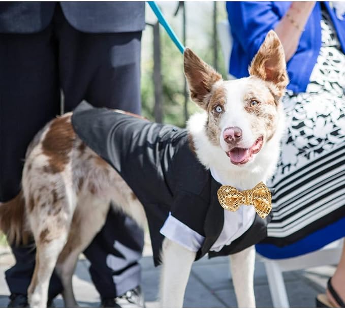 Dog Tuxedo, Formal Pet Clothes Shirt Costume Wedding Attire Party Bow Tie Suit, Pet Outfit for Small Medium Large Dogs Cats, Halloween Pet Costumes Birthday Puppy Clothing Christmas Apparel (XL)