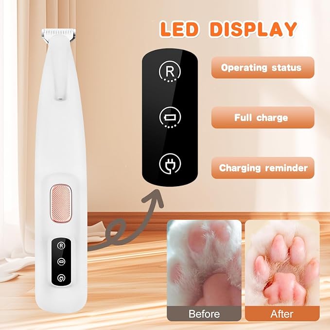 Dog Paw Trimmer, Paw Trimmer for Dogs with LED Light,Waterproof,Rechargeable Pet Paw Trimmer,18 mm Widen Blade,Low Noise Dog Hair Trimmer Dog Trimmer for Dogs Cats Paws Face Eyes Ears Rump