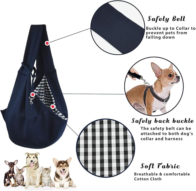 Dog and Cat Sling Carrier Little Pet Carrier Shoulder Crossbody Pet Slings for Outdoor Traveling Subway (Blue)