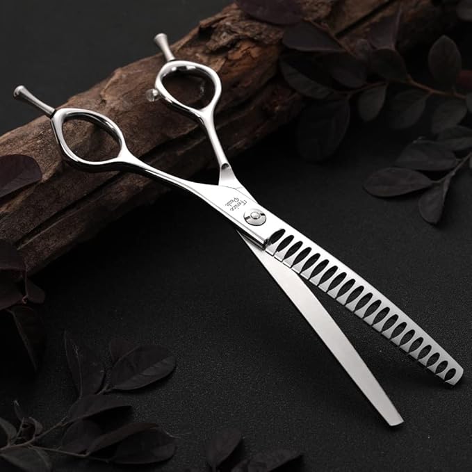 Fenice Peak Dog Grooming Shears Curved Chunker Scissors for Dogs and Cats Face Body Trimming Shears 440C 7.5''