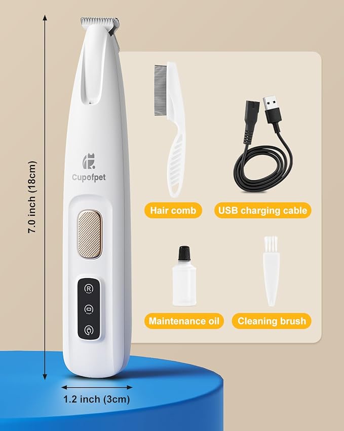 Dog Paw Trimmer with LED Light, 2025 Upgraded Safety Electric Paw Trimmer for Dogs and Cats Paw Cleaner, 35dB Low Noise Multifunctional Dog Clippers for Paws, Eyes, Ears, Face Shavers, Rump (White)