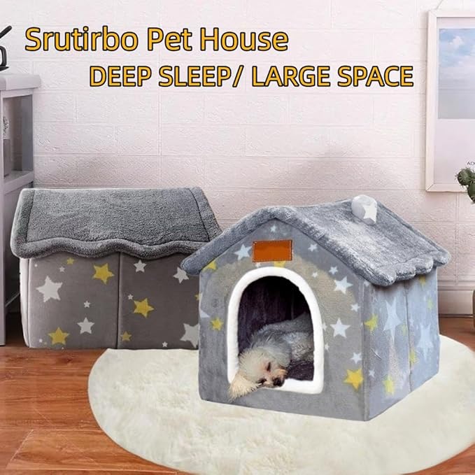 Dog House Indoor, Foldable Soft Kennel Bed Warm Cat Nest Puppy Cave with Cushion for Small Medium Large Dogs Cats (S-Within 9 lbs)