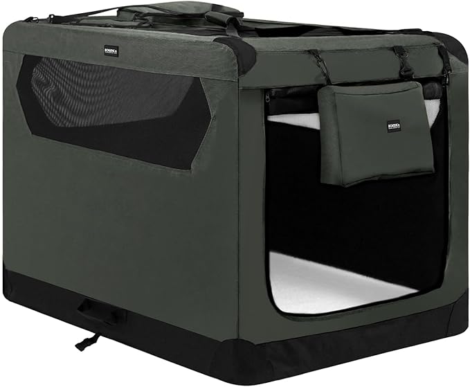 Soft Collapsible Dog Crate for Large Dogs - 30 Inch Foldable Soft Dog Kennel with Durable Mesh Windows, Indoor & Outdoor Portable Travel Dog Crate, Grey, 30x21x21 Inches
