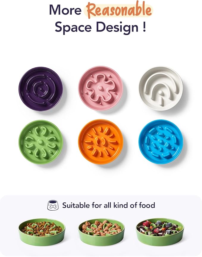 LE TAUCI Ceramic Slow Feeder Dog Bowls Small Breed, 0.6 Cups Dog Food Dish for Fast Eaters, Puzzle Bowl for Small Dogs and Cats,Green
