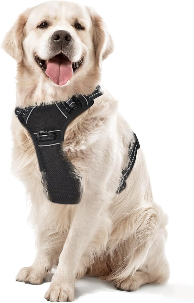 Dog Harness,No Pull Pet Harness Adjustable Reflective Pet Harness Easy Control Handle for Small to Large Dogs Soft Padded Puppy Vest (Black, Extra Large)