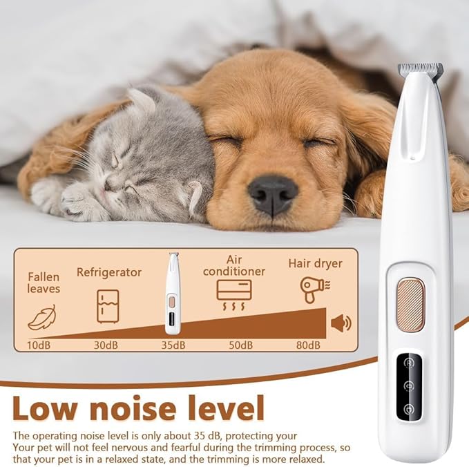 Upgraded Dog Paw Trimmer, Paw Trimmer for Dogs, Rechargeable Pet Shaver with LED Light, Low Noise Pet Hair Clippers for Paws Eyes Ears Face Rump (Brown)