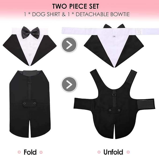 AOFITEE Dog Tuxedo Formal Dog Suit and Bandana Set, Gentle Dogs Wedding Party Suit Bow Tie Shirt, Tuxedo for Medium Dogs Costume Outfit with Detachable Bowtie Collar for Christmas Halloween Dress Up