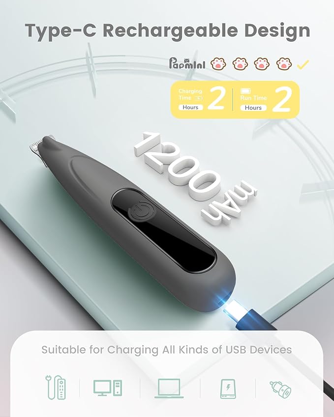 Cat Clippers with LED Display,35dB Ultra-Low Noise Cat Hair Trimmer Shaver, Cordless Dog Paw Trimmer with LED Light,Type-C Rechargeable Cat Dog Clippers for Grooming Paws, Ears, Face, Rump