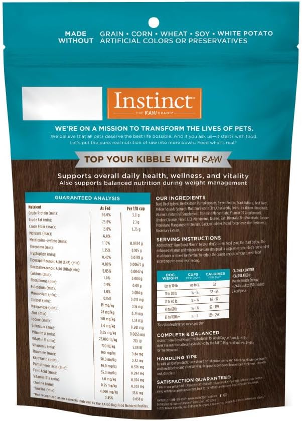 Instinct Raw Boost Mixers Freeze Dried Dog Food Toppers For Dry Food, Grain Free Dog Food Toppers with Beef For Dogs - Multivitamin for Adults, 12.5 oz