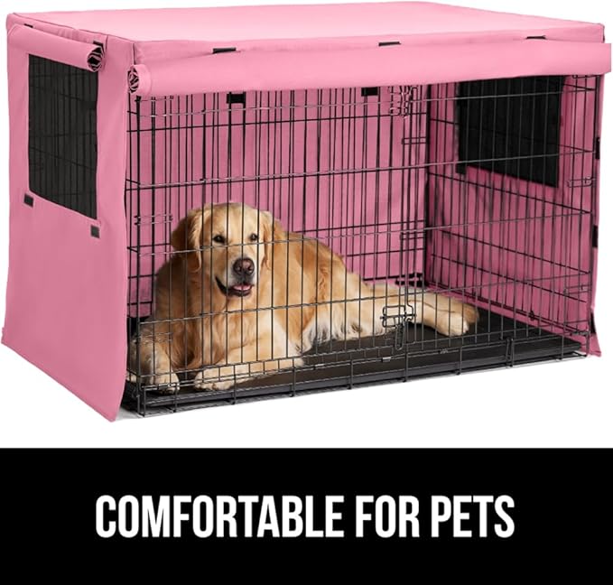 GORILLA GRIP Dog Crate Covers Compatible with Amazon Basics Dog Crates, All Sides Open, Privacy Cover Fits 42" Wire Kennel, Breathable Mesh Windows, Light Reducing Puppy Training Cage Topper, Pink