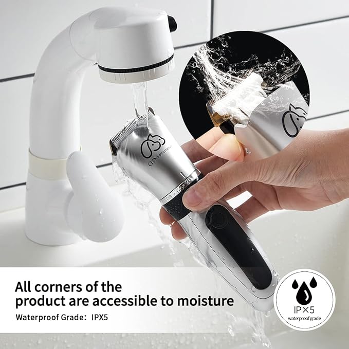 GTS Pet Clippers Professional Dog Grooming kit Adjustable Low Noise High Power Rechargeable Cordless Pet Grooming Tools, Hair Trimmers for Dogs and Cats, Washable(IPX5, with LED Display.