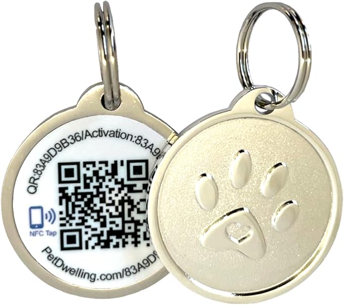 Premium NFC & QR Code Smart ID Tag for Dogs - Easy Scanning, Instant Profile Access, Real-Time Location Alerts(Silver Paw)