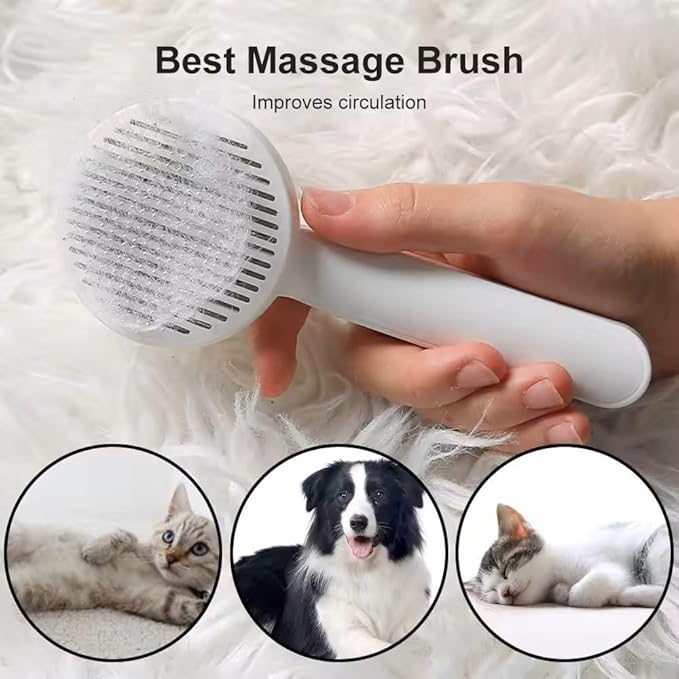 Cat & Dog Grooming Brush, Pink - Self-Cleaning Slicker Brush with Massage Particles, Removes Loose Undercoat, Ergonomic Handle