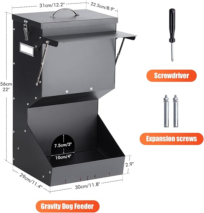 Automatic Dog Feeder Large Breed with Lid, 25 Lbs Outdoor and Intdoor Gravity Dog Feeder and Hanging Self Feeding Dogs Food Dispenser, Automatic Dogs Feeders For Large Dogs, Cats, Deer, Chicks