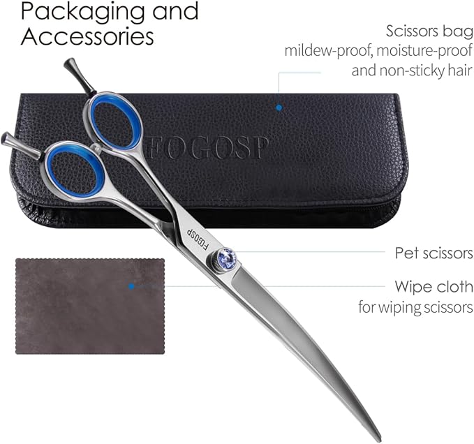 Left Handed Curved Scissors for Dog Grooming Professional 8 inch Long Downward Curved Shears Dog Grooming for Poodle Large Dog Pet 30°Japanese 440C Stainless Steel (8.0 curved)